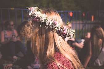 Woman with Flower Crown at Outdoor Festival