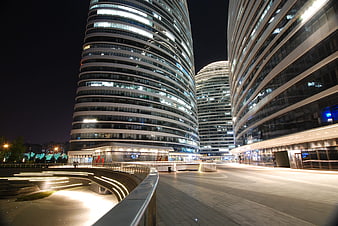 Modern Curved Skyscrapers at Night in Beijing Wangjing