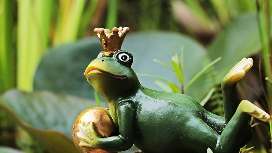 Green Frog Prince Figurine with Crown and Golden Ball