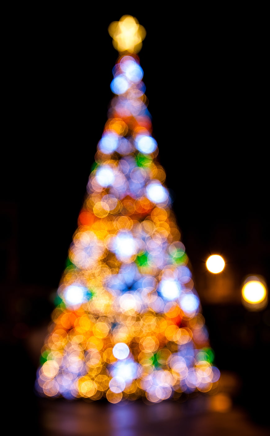 Abstract Bokeh Christmas Tree Lights at Night