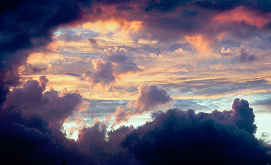 Dramatic sunset sky with colorful clouds and golden light