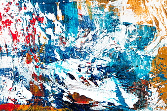 Abstract Acrylic Painting with Blue, Red, and Gold Textures