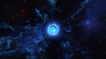 Glowing Blue Planet in Deep Space Nebula
