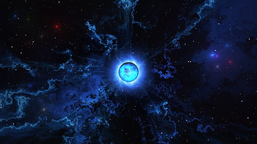 Glowing Blue Planet in Deep Space Nebula