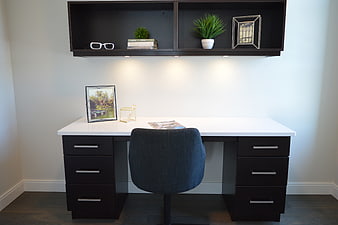 Modern Home Office Desk with Dark Wood and White Top