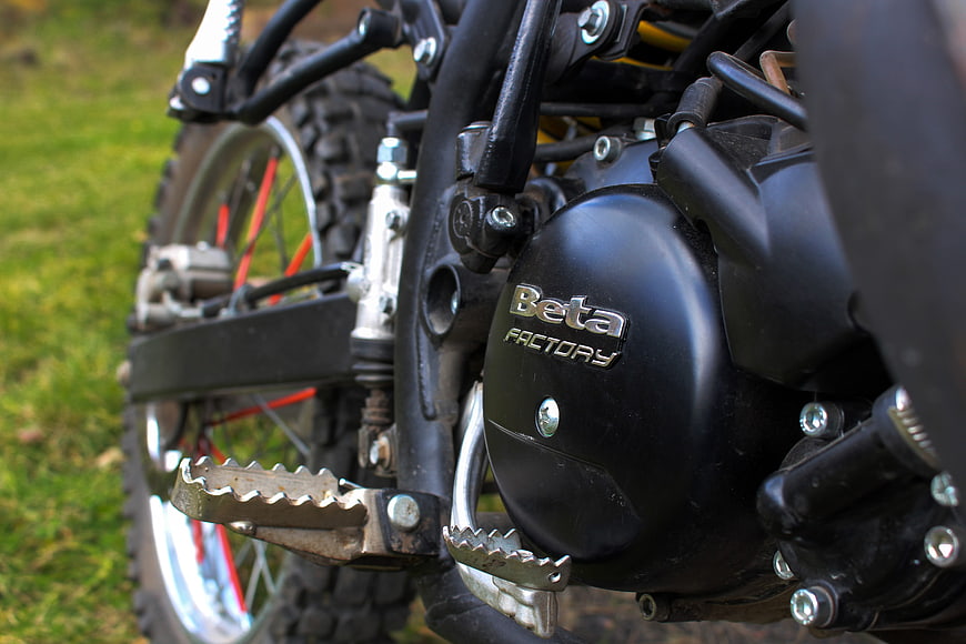 Close-up of Beta Factory Enduro Motorcycle Engine