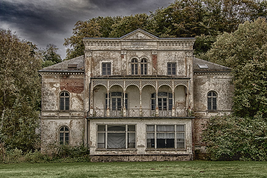 Abandoned Victorian Villa Ruins in Overgrown Forest