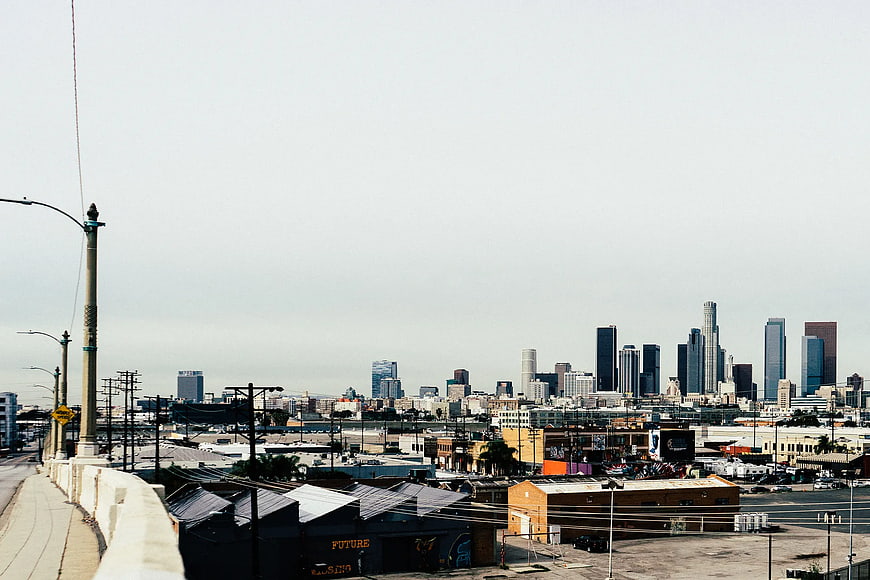 Los Angeles Skyline View from Industrial Neighborhood