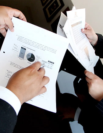 Business people reviewing statistical documents and charts