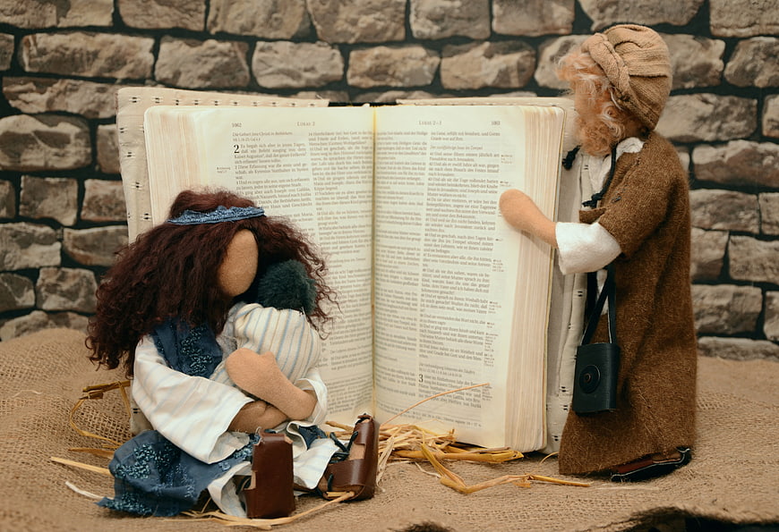 Handmade Dolls Depicting Mary, Joseph, and Baby Jesus Nativity Scene