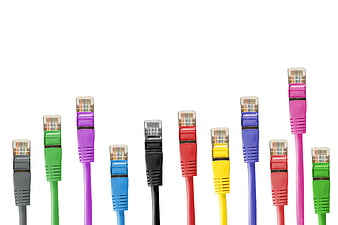 Colorful RJ45 Ethernet Network Cables on White Background