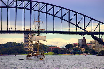 Sailing ship under Sydney Harbour Bridge
