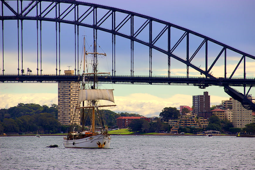 Sailing ship under Sydney Harbour Bridge
