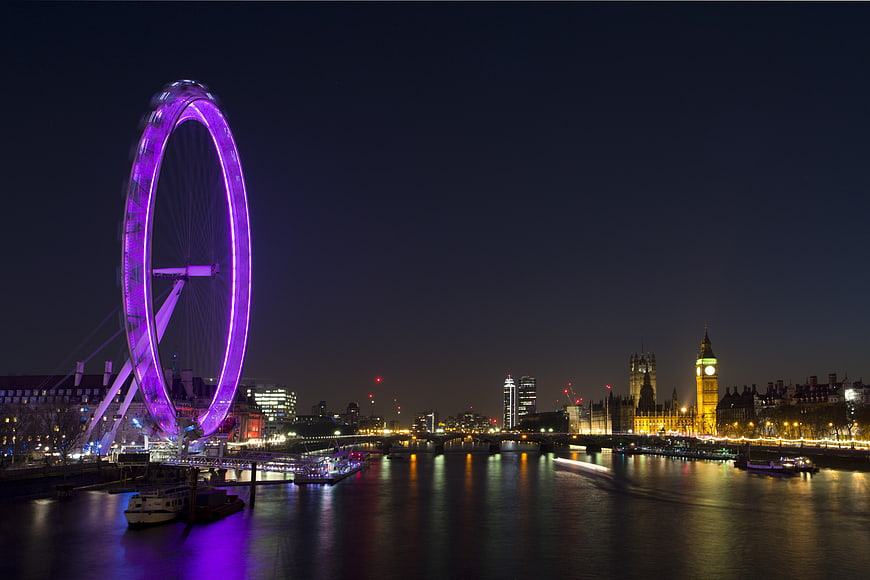 London Eye and Big Ben Night Skyline