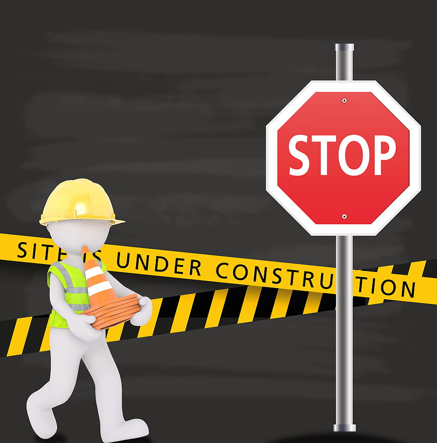 3D Construction Worker with Stop Sign and Caution Tape