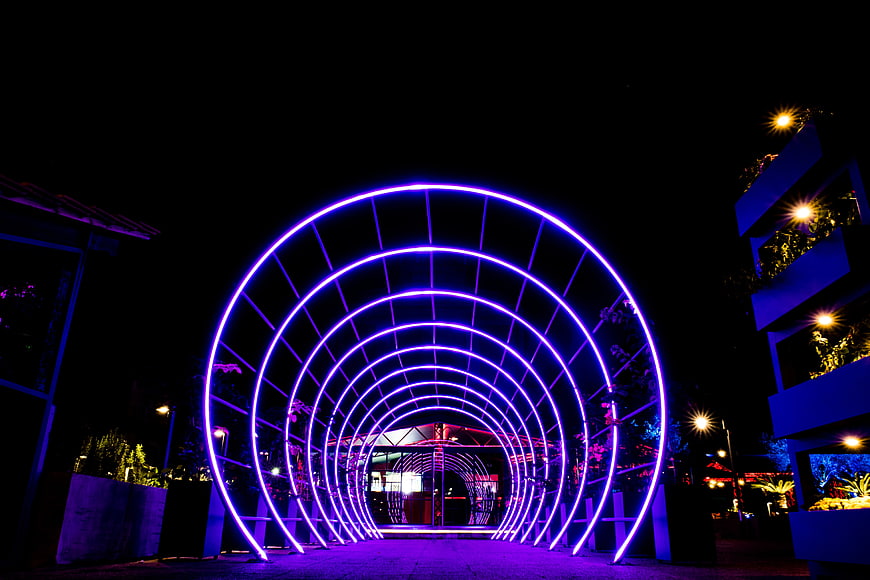Neon Purple Tunnel Archway at Night