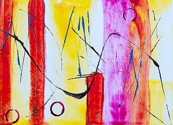 Abstract colorful painting with vibrant red, yellow, and pink strokes
