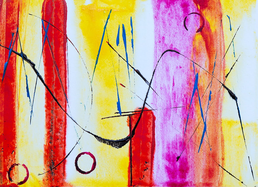 Abstract colorful painting with vibrant red, yellow, and pink strokes
