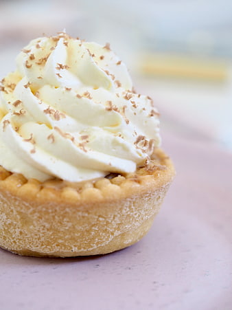Close-up of Mini Cream Tart with Chocolate Shavings