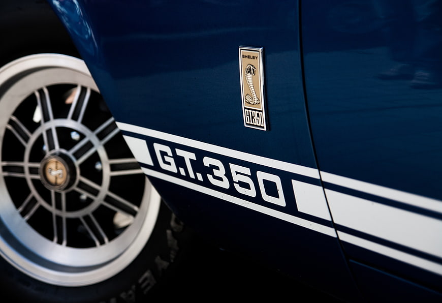 Close-up of Blue Shelby GT350 Car Detail