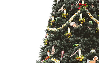 Decorated Christmas Tree with Vintage Ornaments and Copyspace
