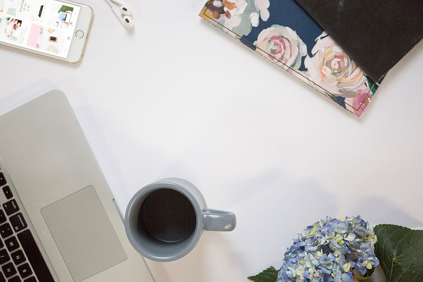 Minimalist Workspace Flat Lay with Laptop and Coffee