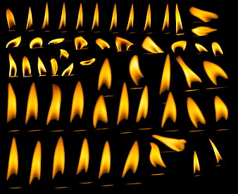 Grid of burning candle flames on black background