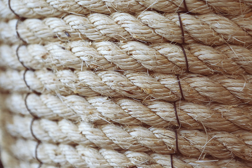 Close-up texture of thick twisted natural rope