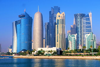 Doha Skyline Qatar Modern Skyscrapers Waterfront Cityscape