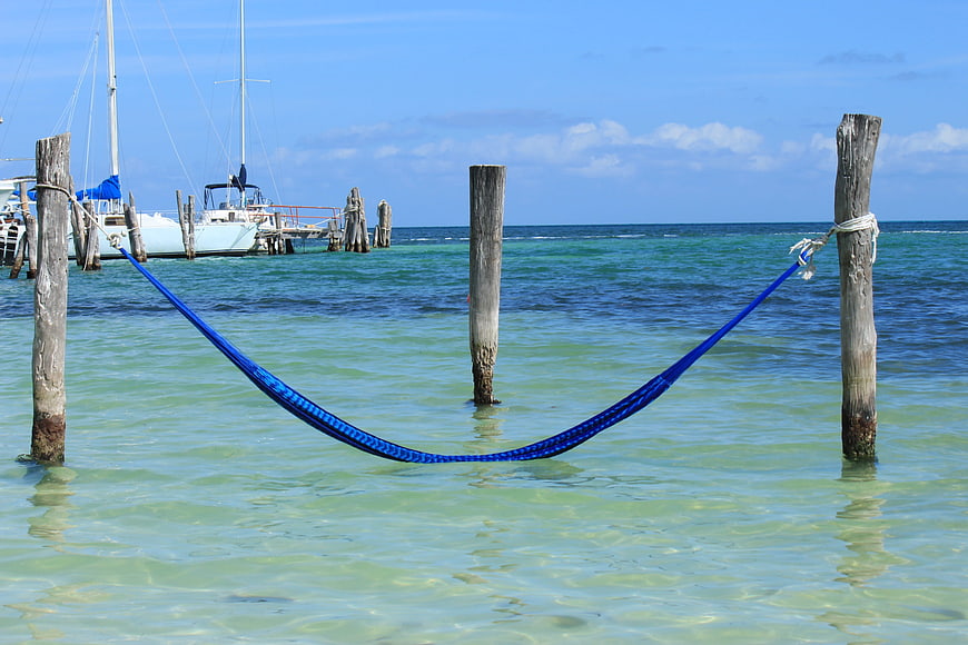 Blue Hammock in Turquoise Tropical Ocean Water