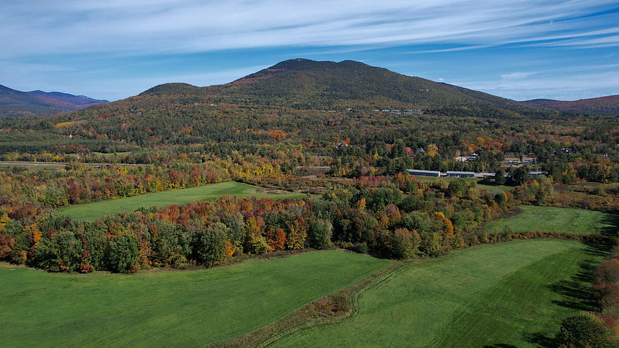 Aerial View of Autumn Mountain Valley with Colorful Foliage