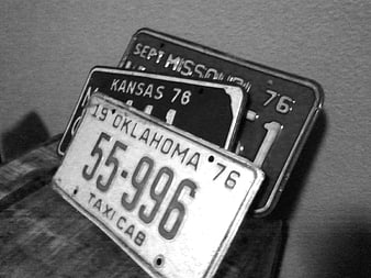 Vintage 1976 License Plates from Oklahoma, Kansas, and Missouri