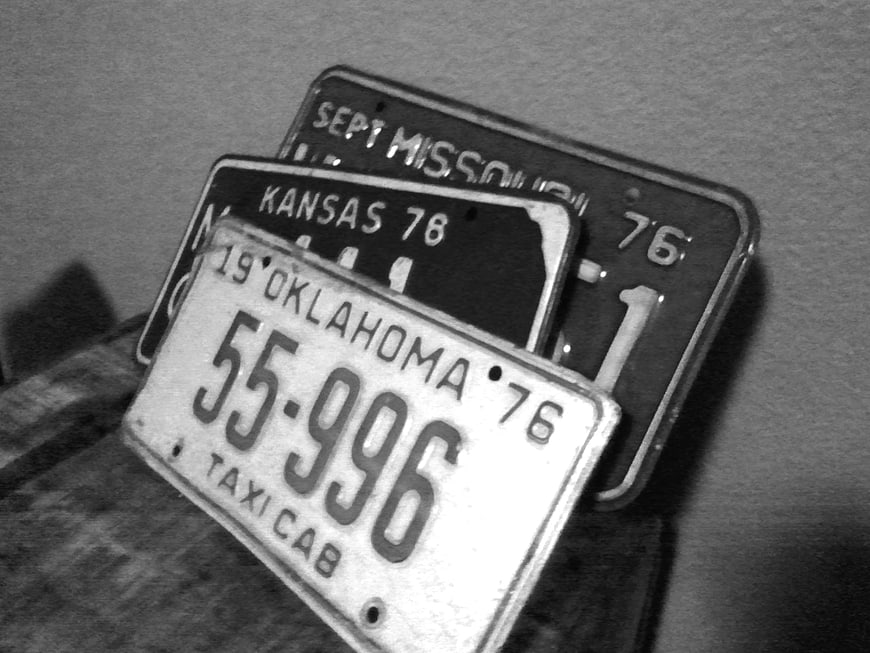 Vintage 1976 License Plates from Oklahoma, Kansas, and Missouri