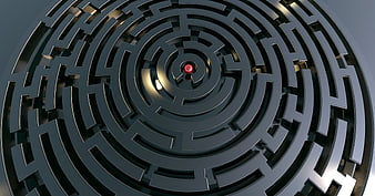 3D Rendered Circular Labyrinth With Red Center Point