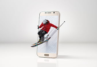 3D skier jumping out of smartphone screen