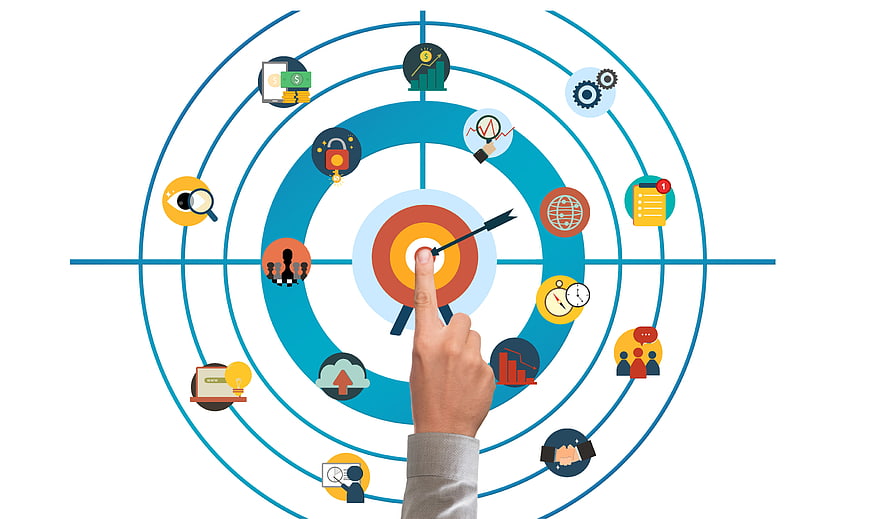 Business Strategy Target Concept With Digital Marketing Icons