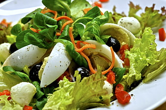 Fresh Vegetable Salad With Hard-Boiled Eggs And Olives