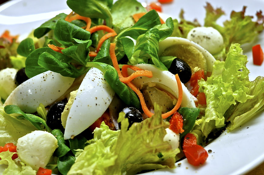 Fresh Vegetable Salad With Hard-Boiled Eggs And Olives
