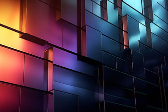 Abstract 3D Geometric Wall with Neon Gradient Lighting
