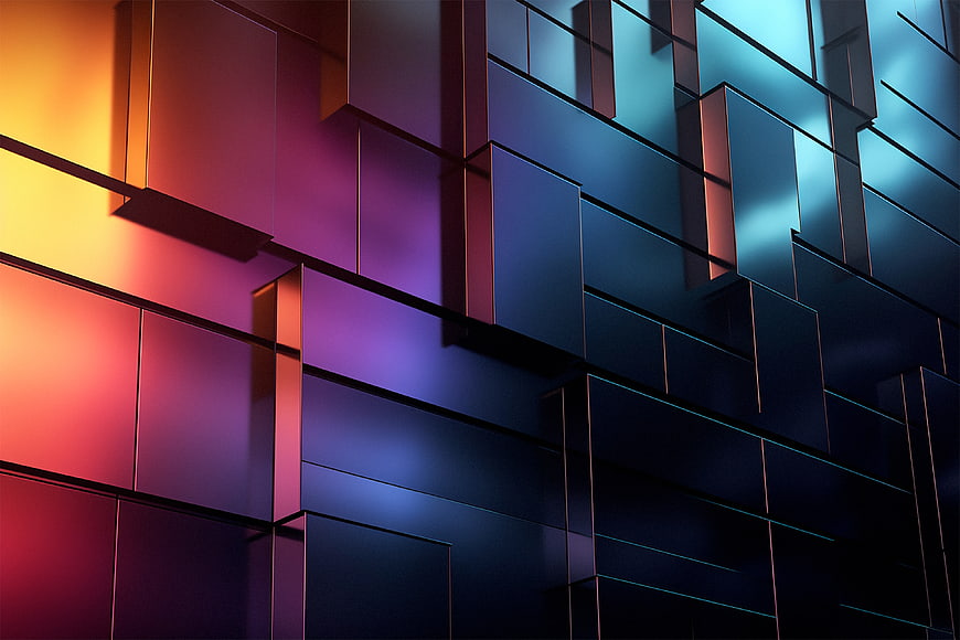 Abstract 3D Geometric Wall with Neon Gradient Lighting