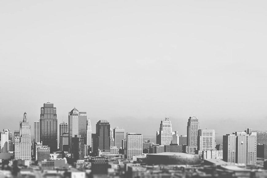 Black and white cityscape skyline with large copyspace