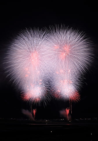 Spectacular Red and White Fireworks Display at Night