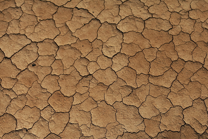 Close-up texture of dry cracked earth and desert soil