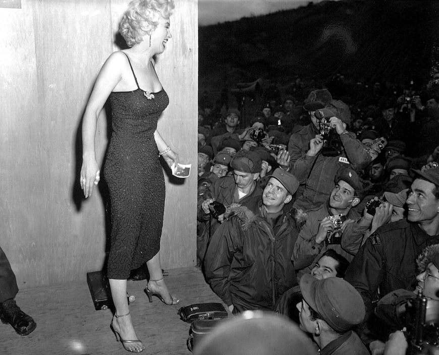 Marilyn Monroe Performing For GIs In Black And White
