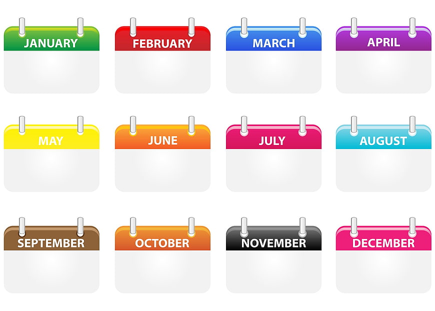 Colorful Calendar Icons for All Twelve Months
