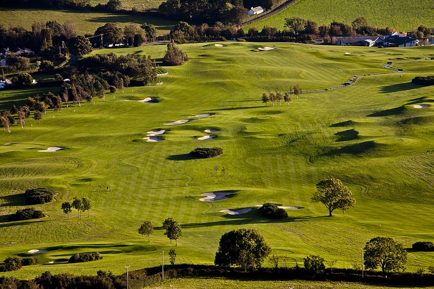 Aerial View of Lush Green Golf Course in Wicklow, Ireland