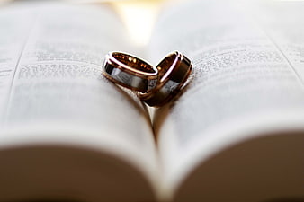 Gold Wedding Rings on Open Bible Pages
