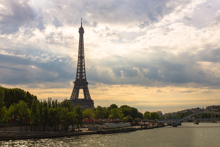 Eiffel Tower and Seine River in Paris at Golden Hour