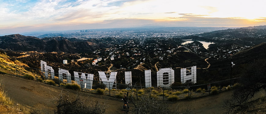 Hollywood Sign Panorama at Sunset with City View