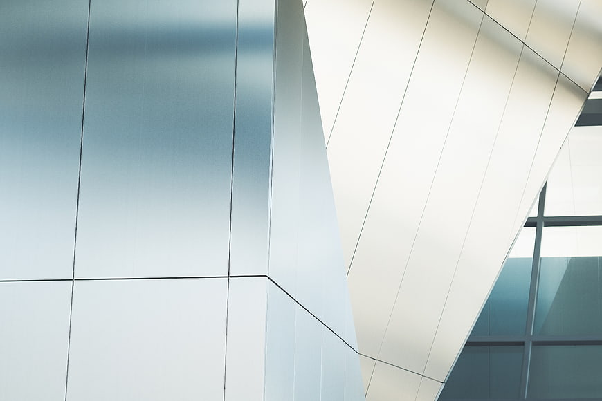 Abstract modern architecture with geometric metal panels